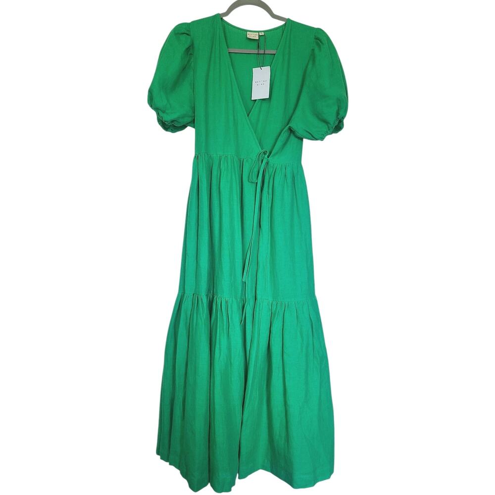 Beyond Nine Bonnie Linen Wrap Dress in Flash Green - Size S NWT